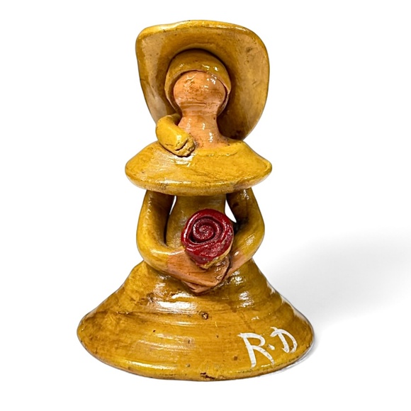 Handcrafted Dominican Republic Faceless Doll Glazed Clay Figurine Signed RD - Picture 1 of 8